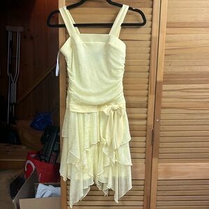 BCX girl Yellow Ruffled and Sparkly Floral Formal Midi Dress